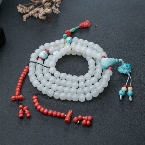 8mm籽料和田白玉108佛珠