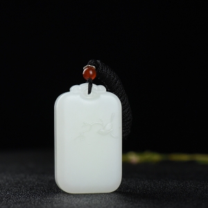 山流水料和田羊脂白玉无事牌吊坠