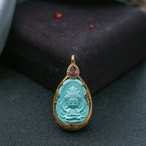 18K高瓷蓝绿松石宝宝佛吊坠