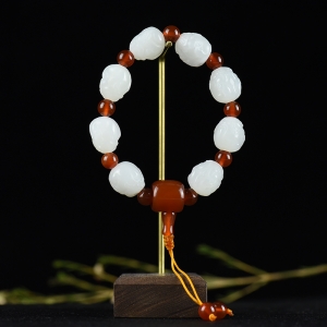 山料和田羊脂白玉貔貅单圈手串