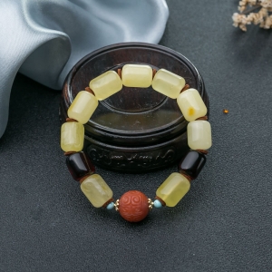 柠檬黄金绞蜜桶珠单圈手串