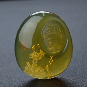 墨西哥蓝珀花开见佛吊坠