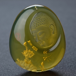 墨西哥蓝珀花开见佛吊坠