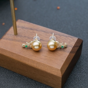 18K海水金色珍珠耳坠