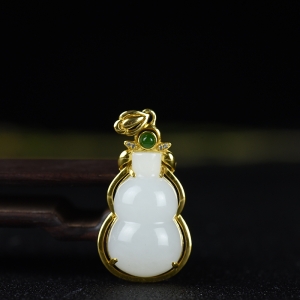 银镶和田白玉福禄吊坠