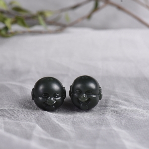 山料和田青玉弥勒佛头配件（二件）