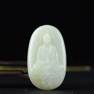籽料和田白玉阿弥陀佛吊坠