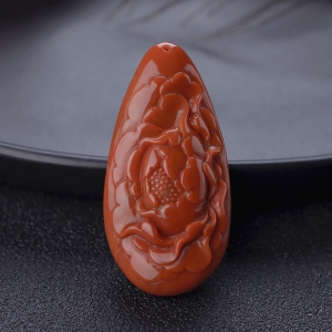 柿子红南红牡丹花吊坠