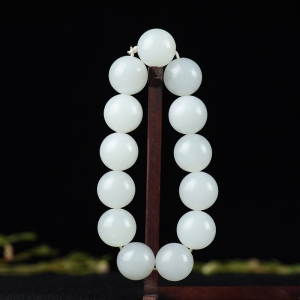 16mm山料和田白玉单圈手串