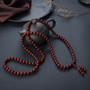 8mm满星鸡血红小叶紫檀108佛珠