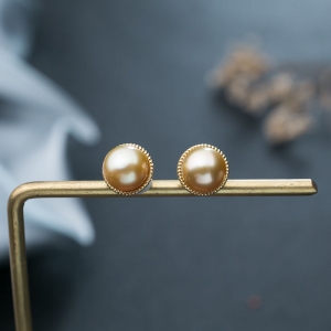 18K海水金色珍珠耳钉