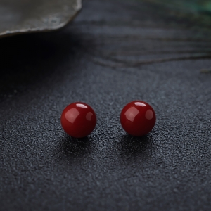 8mm阿卡牛血红珊瑚圆珠（两件）