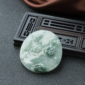 糯冰种飘翠翡翠金玉满堂吊坠