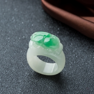 糯冰种飘翠翡翠和和美美指环