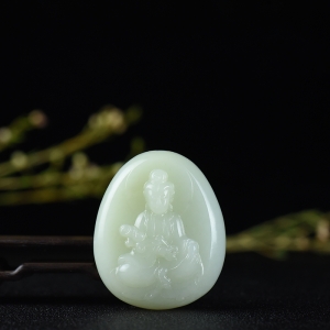 山流水料和田白玉观音吊坠