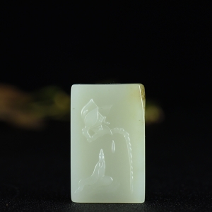 籽料和田白玉花开见佛吊坠