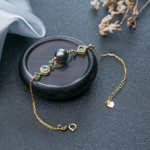 18K海水黑色珍珠手链