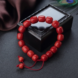 沙丁珊瑚桶珠单圈手串