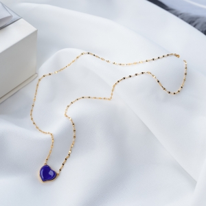 18K深蓝色青金石心形项链