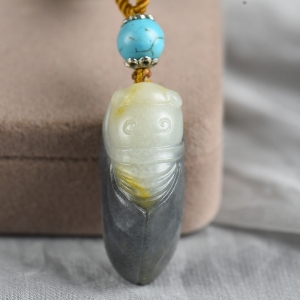 籽料和田玉青花一鸣惊人吊坠