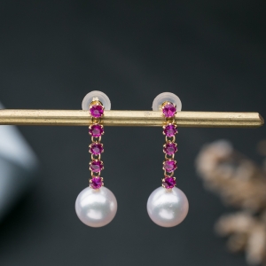 18K海水白色珍珠耳坠