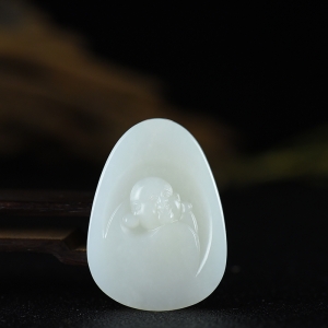 山料和田羊脂白玉弥勒佛吊坠
