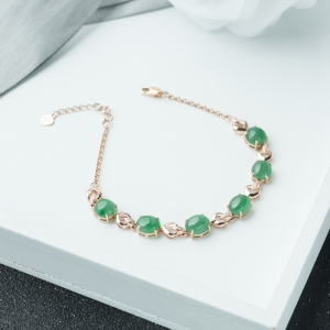 18K糯冰种翠绿翡翠手链