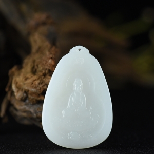 山流水料和田羊脂白玉观音吊坠