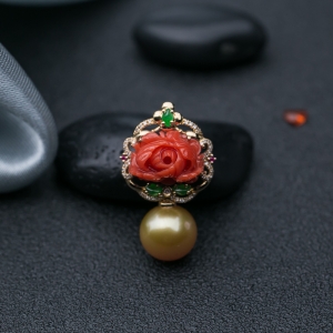 18K海水金色珍珠吊坠