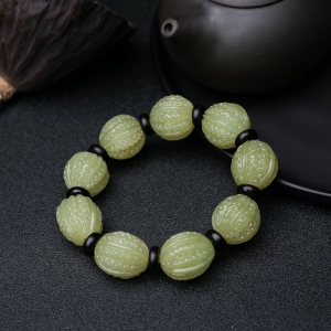 山料和田黄玉核桃珠单圈手串