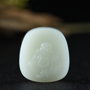 山流水料和田羊脂白玉弥勒佛吊坠