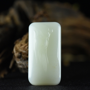 山流水料和田羊脂白玉关公吊坠