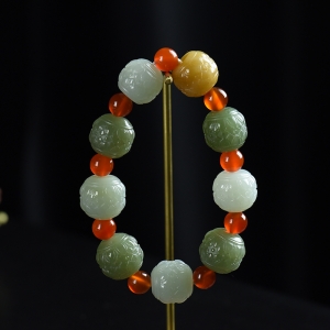 山料和田玉多宝莲花单圈手串