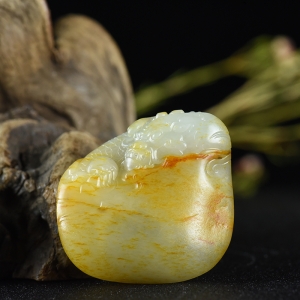 籽料和田白玉貔貅手把件