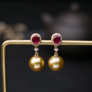 18K海水金色珍珠耳坠