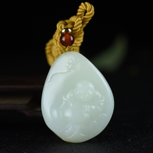 籽料和田白玉弥勒佛吊坠