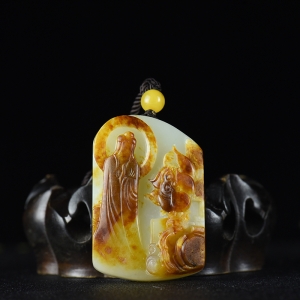 籽料和田白玉花开见佛吊坠