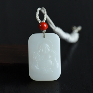 山流水料和田羊脂白玉弥勒佛吊坠