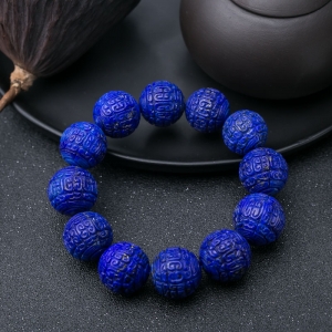 天蓝色青金石回纹珠单圈手串