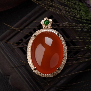 18K冰红南红吊坠