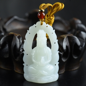 山流水料和田白玉观音吊坠