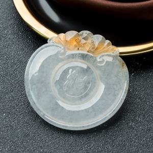 冰种飘黄翡翡翠如意吊坠