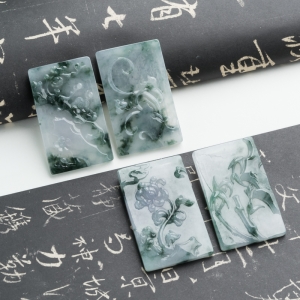 糯冰种飘花翡翠四君子吊坠（四件套）