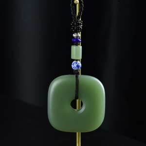 山料和田碧玉天圆地方吊坠