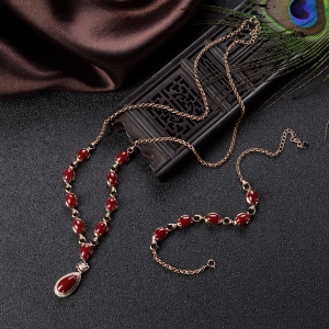 18K阿卡牛血红珊瑚项链/手链套装