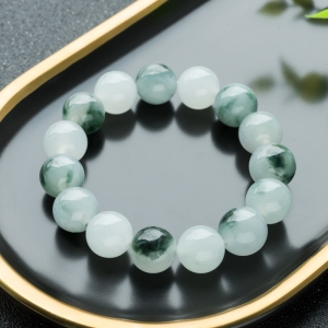 13mm糯冰种飘花翡翠单圈手串