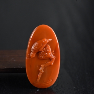 柿子红南红荷塘清趣吊坠