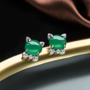 18K冰种翠绿翡翠耳钉