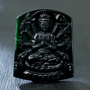糯冰种墨翠千手观音吊坠