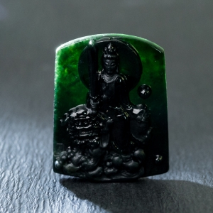 糯冰种墨翠文殊菩萨吊坠